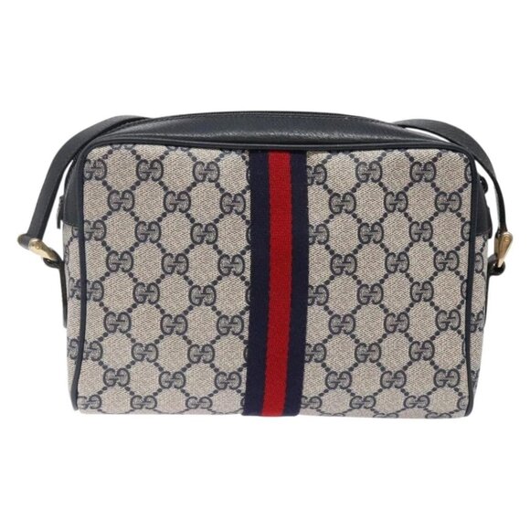 GUCCI GG Supreme Sherry Line Shoulder Bag PVC Navy Gold 378 02 004 Auth 140950 - Picture 3 of 16